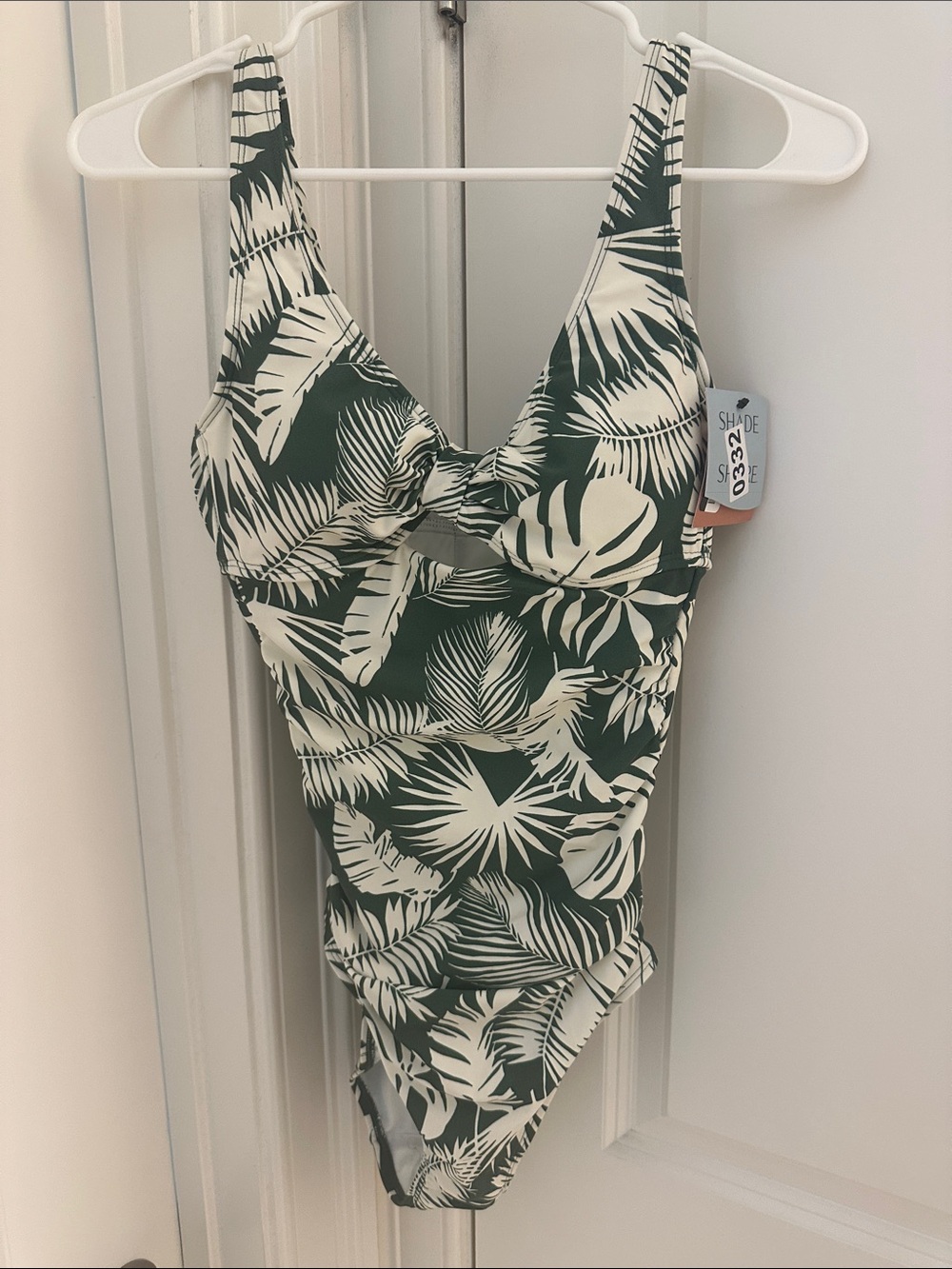Shade & Shore Green and White Tropical One-Piece Swimsuit NWT